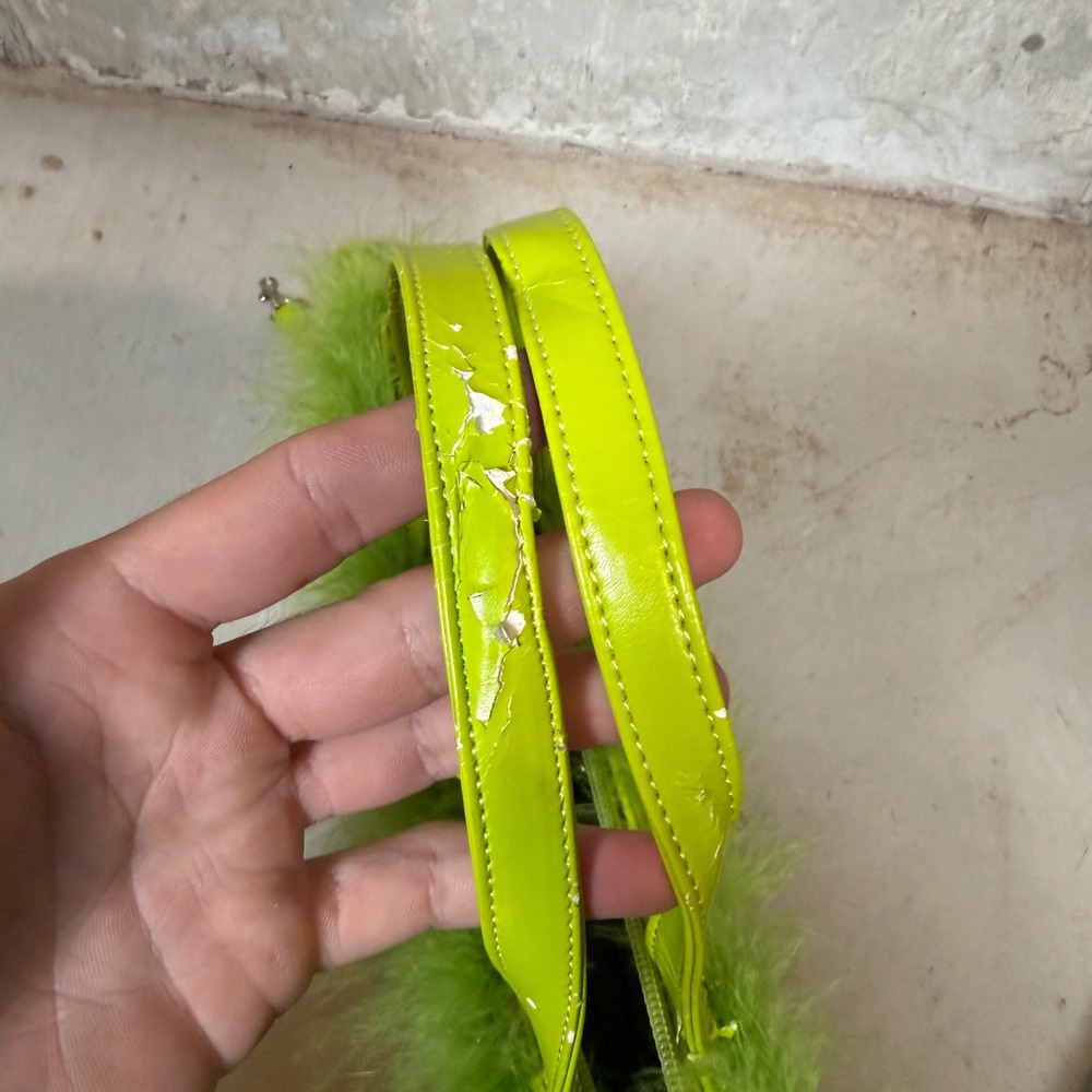 Kate Spade Lime Green Heart Print Feather Trim Bag and Wallet Set Vintage Y2K - Picture 7 of 8